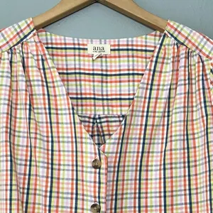 Gingham Plaid Cropped Top Size Petite Medium Button Up Cotton Country Preppy thumbnail 2