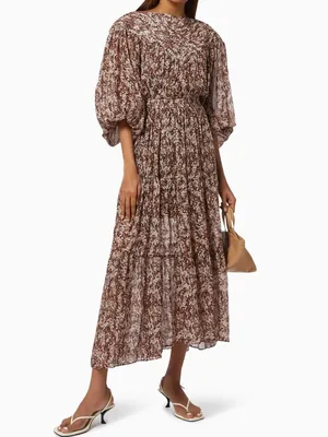 Shona Joy Grace Pin Tuck Tiered Midi Dress Brown Floral Cottagecore Prairie 2 thumbnail 3