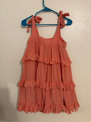 Sézane Paris Coral Tiered Eyelet Mini Dress Size 34 XS Tie Shoulder Ruffle thumbnail 8