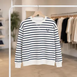 H&M Navy & White Striped Oversized Sweatshirt Bow Heart Graphic M thumbnail 2