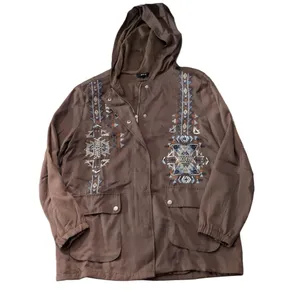 Miss Me Brown Lightweight Tribal Embroidery Stitchig Jacket Size Large thumbnail 3