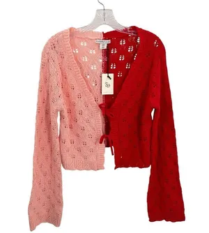NWT SINCERELY JULES Soft GirlCozy Feminine Red Pink Crochet Size Medium thumbnail 1