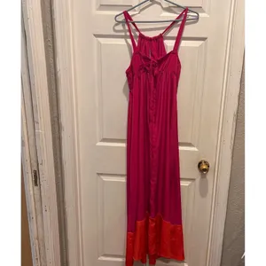 Old Navy Womens Large Pink Orange Colorblock Halter Maxi Dress Festival Boho‎ thumbnail 3