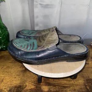 Naot Zafra Monstera Leaf Leather Mules 41~10 Blue Green Comfort Slip On Clogs thumbnail 7