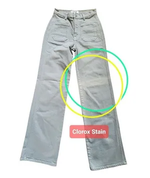 REFORMATION Pants Women 26 Alyssa High Rise Wide Leg Jean Green FLAW STAINED thumbnail 2