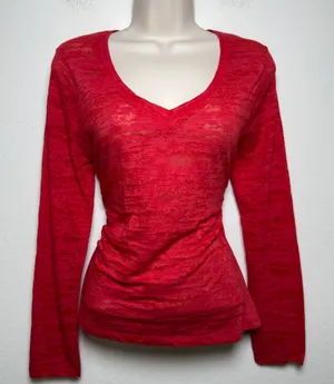 Splash y2k Women‎ Cyber Grunge Sheer Top XL Red Mall Goth V-Neck thumbnail 1