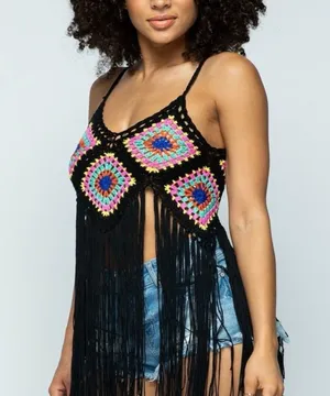 Crochet Granny Square Fringe Top NWT! thumbnail 2