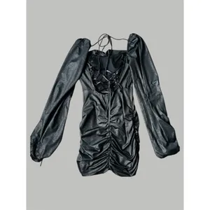 Lucy in the Sky Corset Shimmer Mini Long Sleeve Dress Black Metallic Medium thumbnail 5