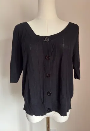 duo Maternity Black Button-Front Knit Top with Scoop Neck thumbnail 1