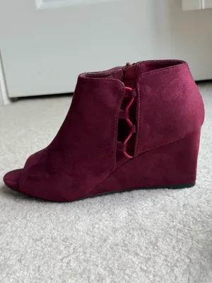 Burgundy, suede, journeys end wedge shoes thumbnail 8