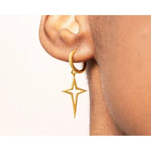 NEW Gold Star Dangle Hoop Earrings | Yellow Gold Over‎ 925 Sterling Silver thumbnail 14