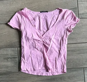 Brandy Melville Light Pink Ruched Short Sleeve Top thumbnail 1
