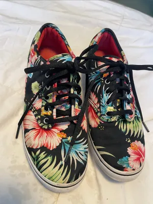 Vans Black Canvas Sneakers with Pink & Teal Floral Print thumbnail 1