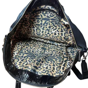 Victoria's Secret Duffle Bag Womens Large Black Nylon Leopard Lining Travel thumbnail 4