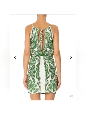 FARM Rio Green and White Floral Wrap Mini Dress thumbnail 7