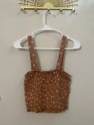 American Eagle Outfitters Rust Floral Smocked Crop Tank thumbnail 2