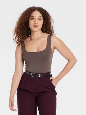 Women's Seamless Tank Bodysuit - A New Day™ Light Brown M NWT thumbnail 1