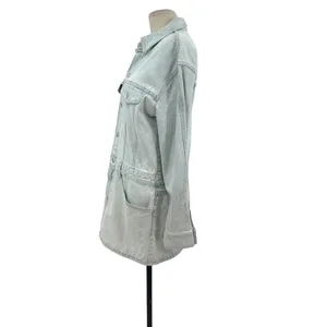 Zara Denim Short Mini Dress Light Wash Blue Long Sleeves Coverall Size Large‎ thumbnail 6