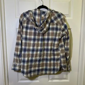 Carhartt Relaxed Fit Flannel Hooded Plaid Shirt Size Medium Blue Tan Button Down thumbnail 6