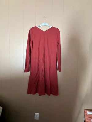 Zara Long Sleeve V-Neck Dress in Deep Red Size S thumbnail 3