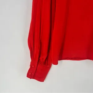 RP Rachel Parcell‎ Red Ruffle Neck Satin Blouse Long Bishop Sleeves thumbnail 12