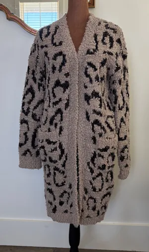 Rachel Zoe Leopard Print‎ Cozy Long Cardigan Sweater Womens Medium Open Front thumbnail 1