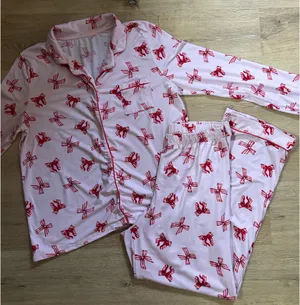 Tahari Pink Bow Print Pajama Set thumbnail 1