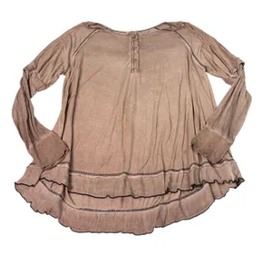 POL womens light brown scoop neck oversized henley top. Size M. boho, comfort thumbnail 1