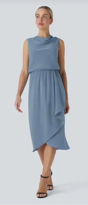 HALARA Sleeveless Draped Midi Dress in Dusty Blue thumbnail 1
