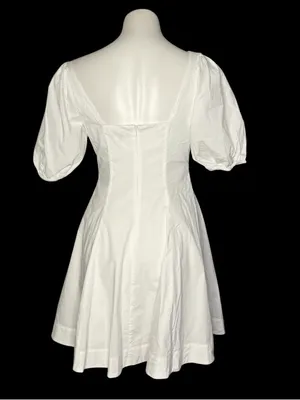 STAUD Laelia Mini Dress White Cotton Lined Puff Sleeves Size 8 thumbnail 6