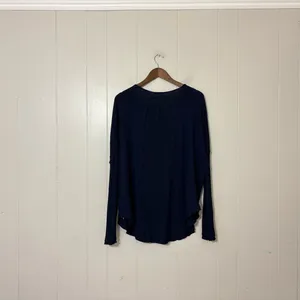 Free People Leo Henley Long Sleeve Top Blue Waffle Knit Oversized Boho Size S thumbnail 9