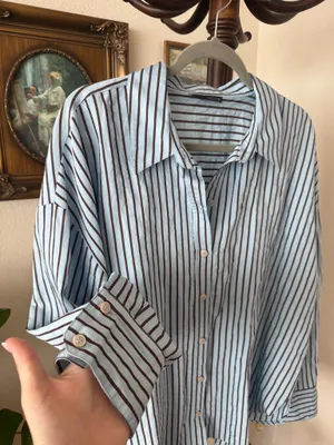 Zara Blue and Brown Striped Button Up thumbnail 3