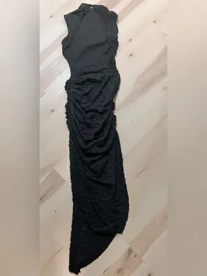 Babyboo NWT Women Large Black Crinkle Textured Open Back Thigh Split Midi Dress thumbnail 15