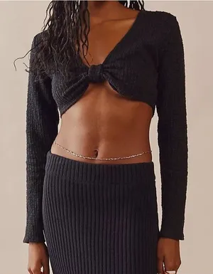 Free People Beach Top Womens Size Small Black Sunset Beach Long Sleeve thumbnail 1