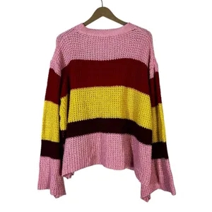 Cloudwalk Bell Sleeve Striped Knit Sweater Pink Red Yellow Boho Slouchy Size M thumbnail 2