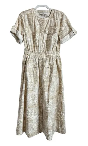 LOFT Tile Utility Midi Pocket Dress Khaki Tan Size 4‎ NEW thumbnail 1