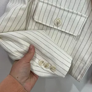 Rachel Zoe Striped Cropped Blazer Size 6‎ Ivory Pinstripe NWT Preppy Chic thumbnail 4