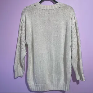 Vtg Interior Textured Fisherman Knit Cardigan Sweater Women L Cottage Coastal thumbnail 5