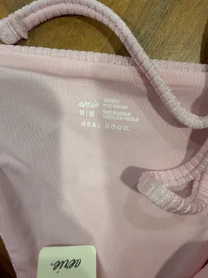 Aerie Shine Rib Bikini Swim Set Medium String Triangle Top & Bottom Pink NWT thumbnail 11
