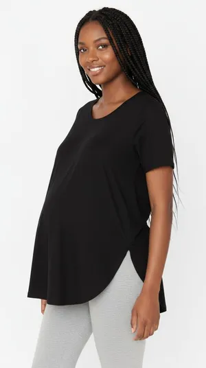 Kindly Yours Womens Maternity Nursing Top L-XL Black Cotton Modal T-Shirt Knit thumbnail 1