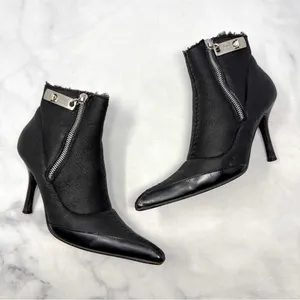 Giuseppe Zanotti Vicini Vintage Y2K Shearling Zip Pointed Ankle Booties Black 36 thumbnail 1