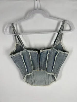 Altar'd State Light Wash Denim Corset Tank -‎ Light Blue thumbnail 5