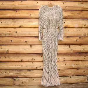 Mac Duggal 5240 Womens Long Sleeve Beaded Column Gown Dress Mocha thumbnail 10