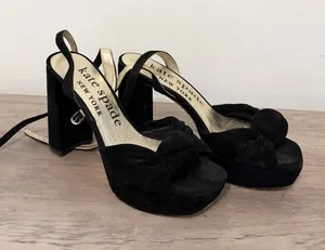 Kate spade black heels velvet block heel size 5.5 platform thumbnail 1