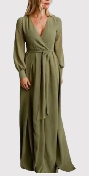 Baltic Born Womens Dress Green Lydia Maxi V Neck Surplice Waist Tie A Line Large thumbnail 1