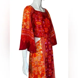 FARM Rio 100% Cotton Vibrant Red and Orange Long Sleeve Dress Size Medium thumbnail 6