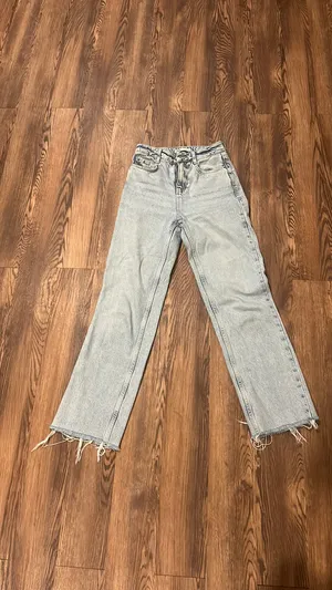 ZARA Jeans Straight High-Rise Light Wash Leg Raw Hem thumbnail 7