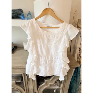 KOCH Ruffle Eyelet Blouse Womens White‎ XS thumbnail 4