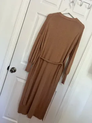 Boden Knit Midi Dress Brown Belted Button Front V Neck Minimalist Classic Size 8 | $190 | NWOT thumbnail 4