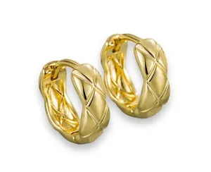 15mm Classic Rhombus Texture Gold Hoop Earrings for Women thumbnail 1